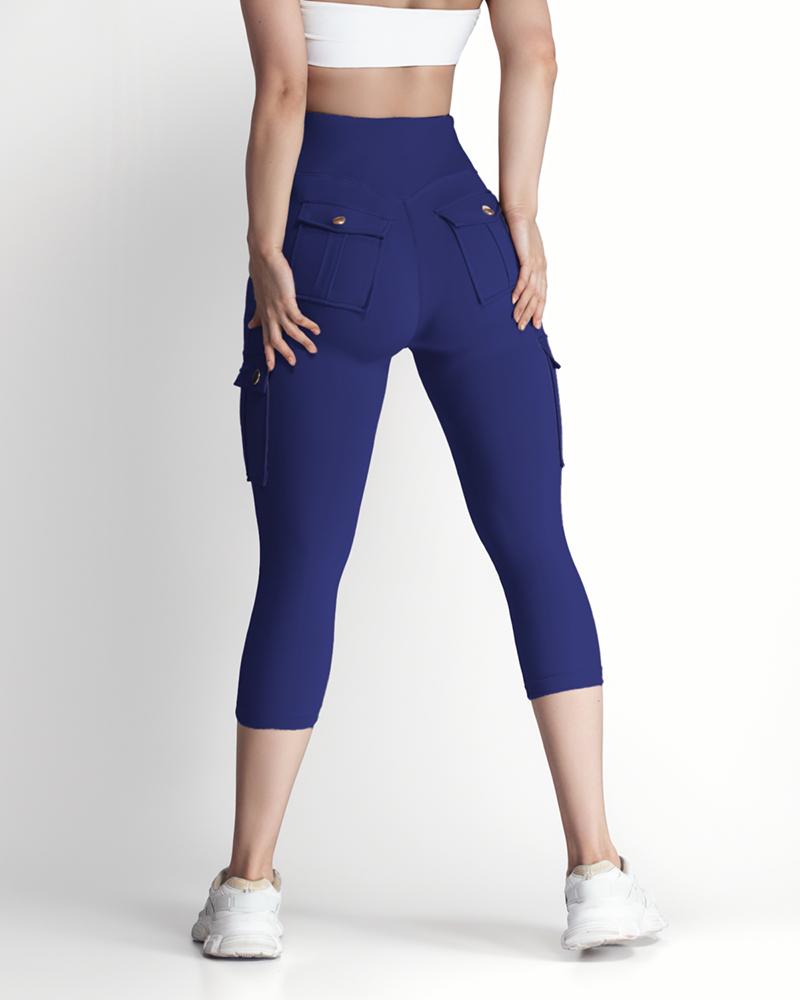 Pocket Design High Waist Sports Active Pants