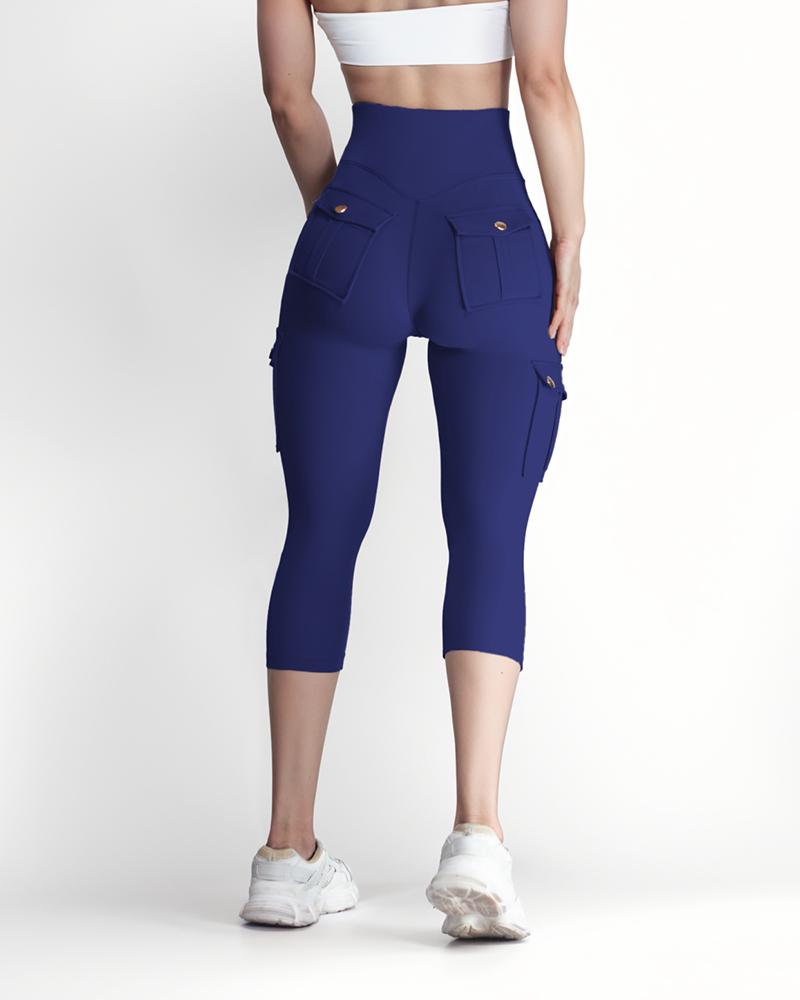 Pocket Design High Waist Sports Active Pants