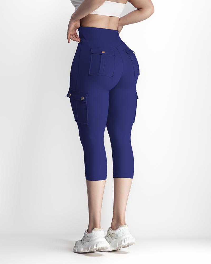 Pocket Design High Waist Sports Active Pants