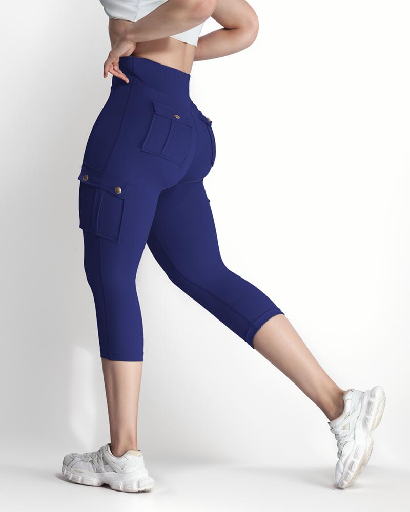 Pocket Design High Waist Sports Active Pants