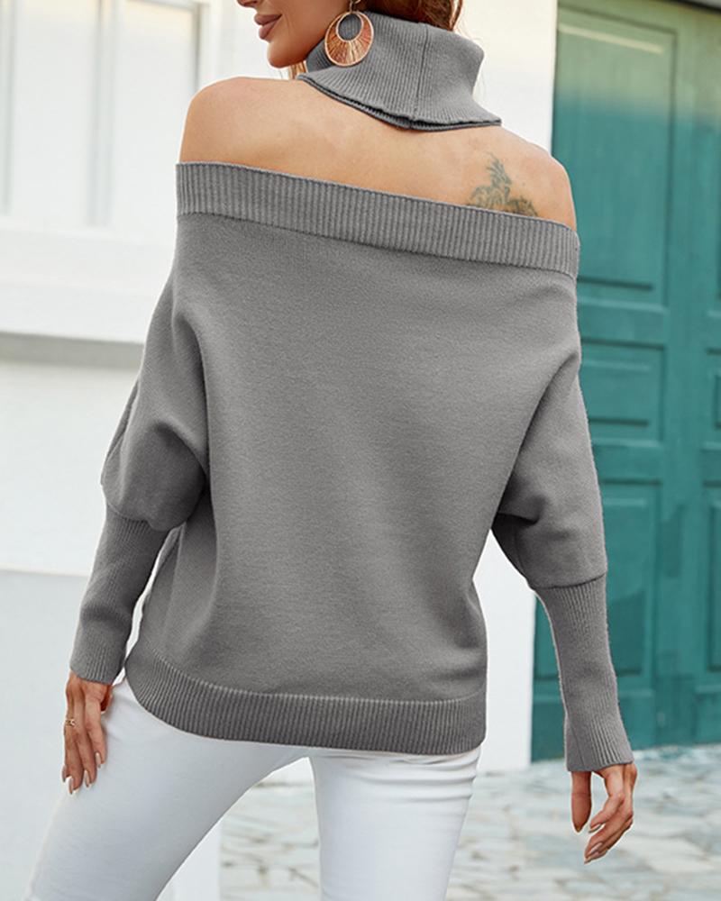 High Neck Cold Shoulder Knit Sweater