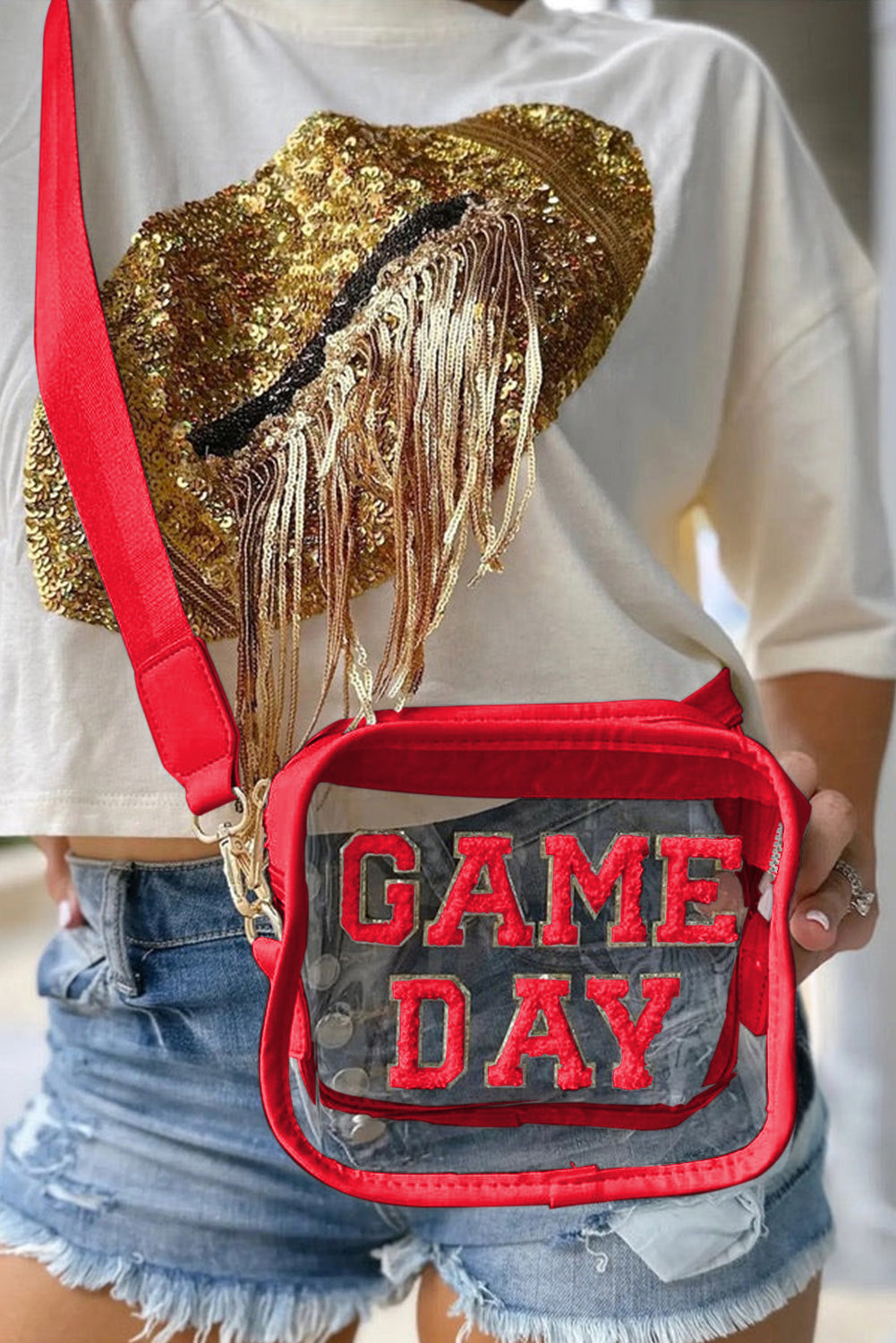 Fiery Red GAME DAY Rugby Football Clear Shoulder Bag