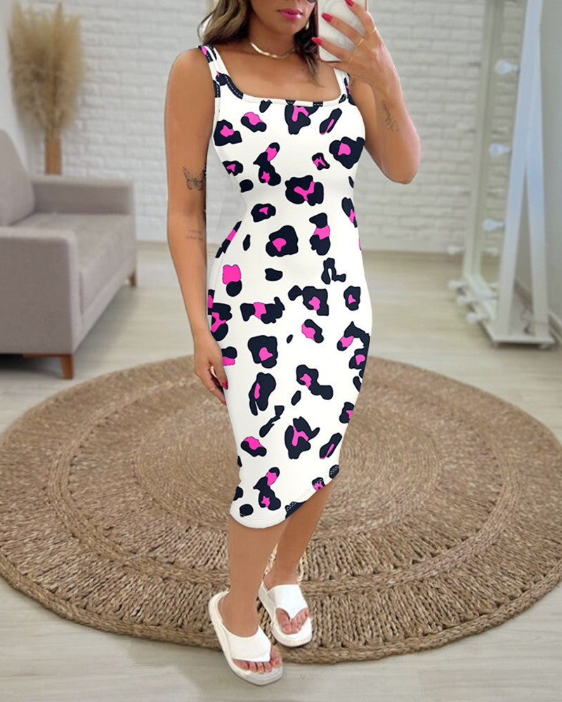 Leopard Print Sleeveless Bodycon Dress