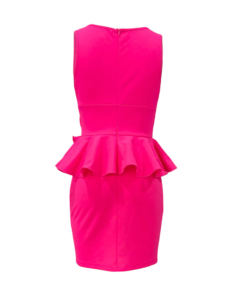 Rose Detail Ruffle Hem V Neck Bodycon Dress