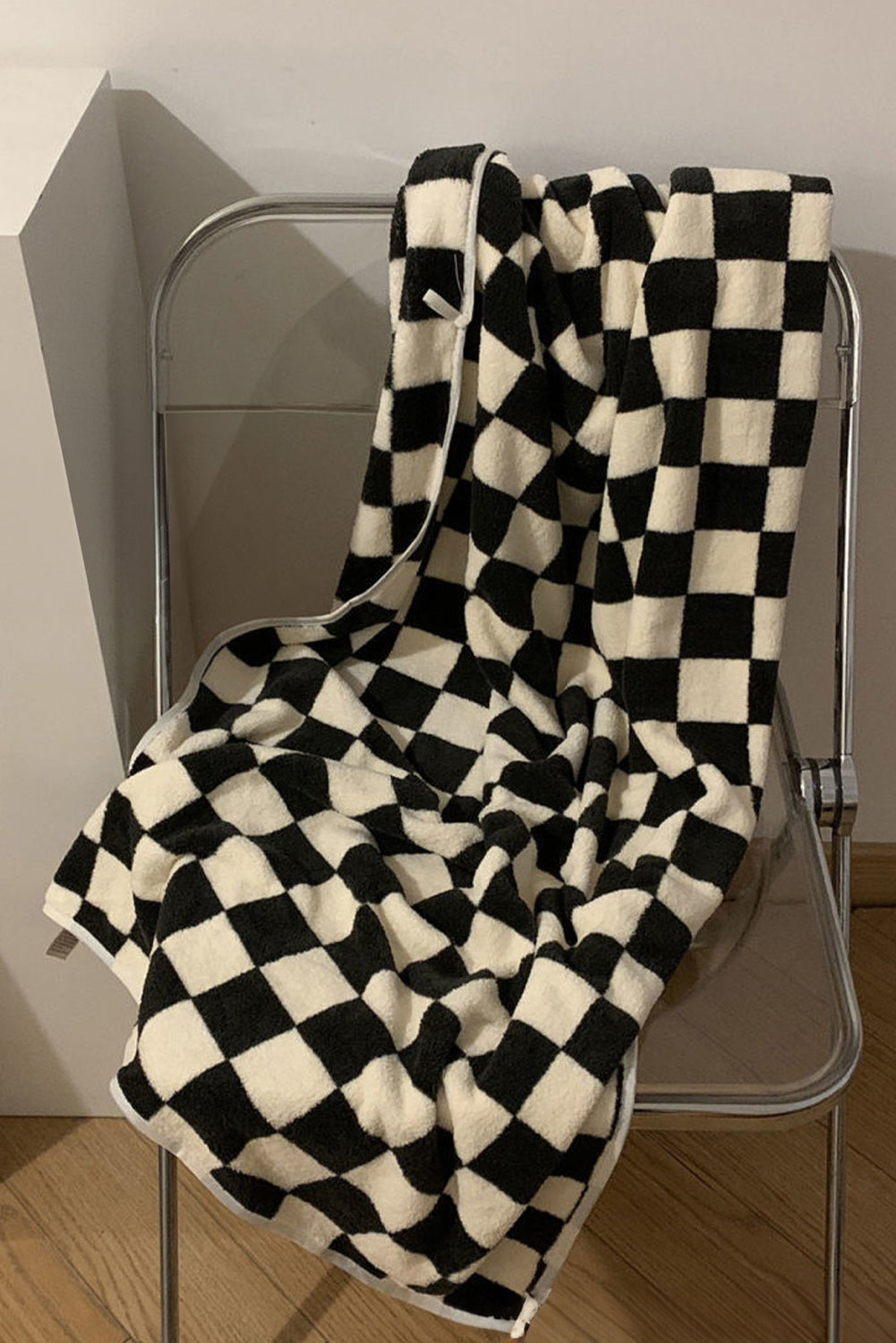 Black Fuzzy Checkerboard Bath Towel