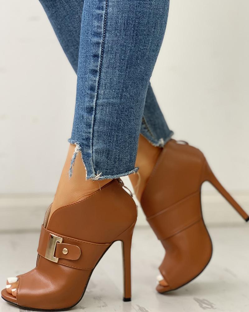 PU Peep Toe Buckled Thin Heels