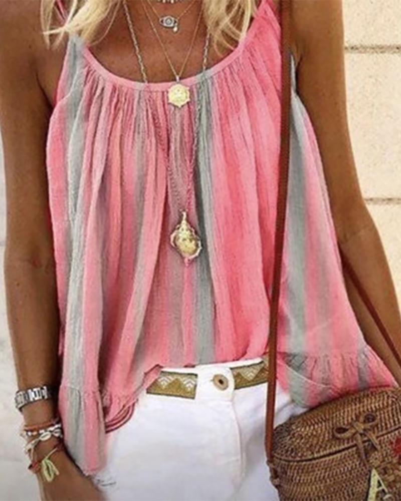 Spaghetti Strap Striped Print Casual Top