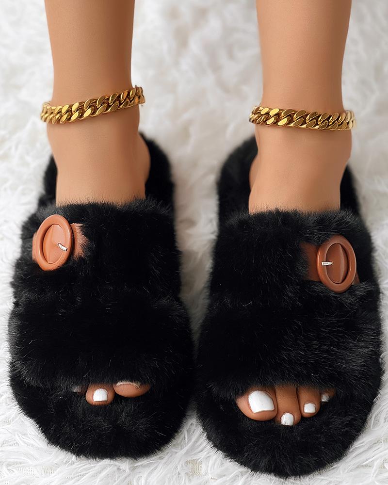 Buckled Fluffy Soft Winter Slippers