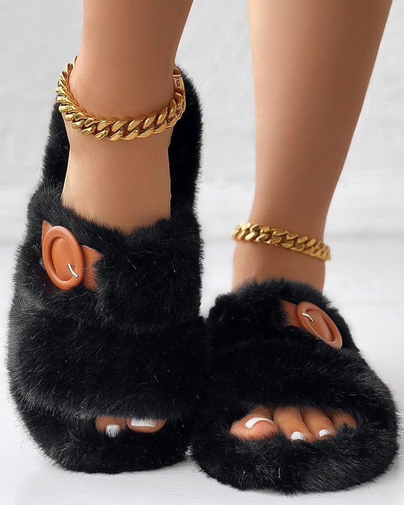 Buckled Fluffy Soft Winter Slippers