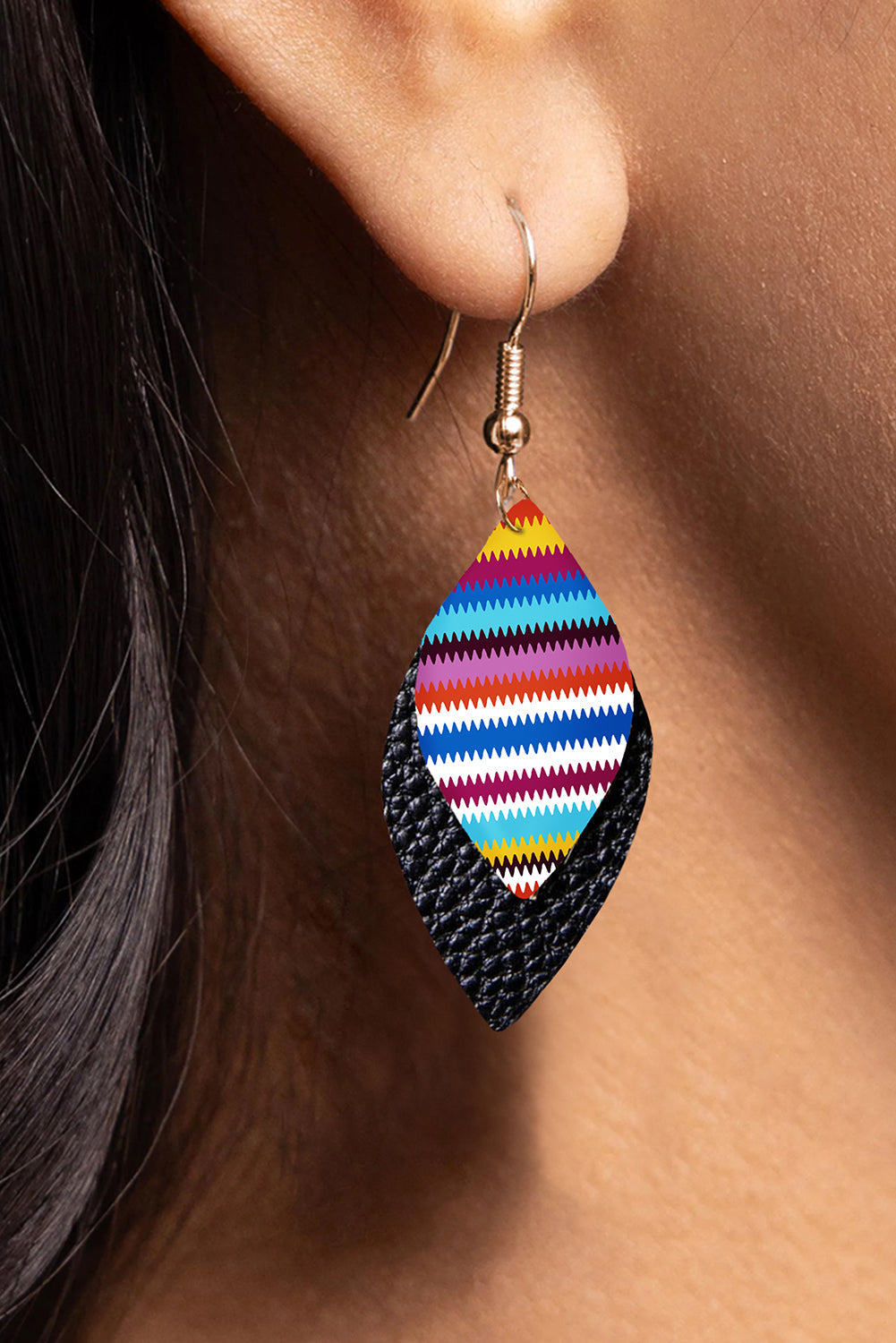 Multicolour Serape Leaf Shape Leathered Drop Earrings