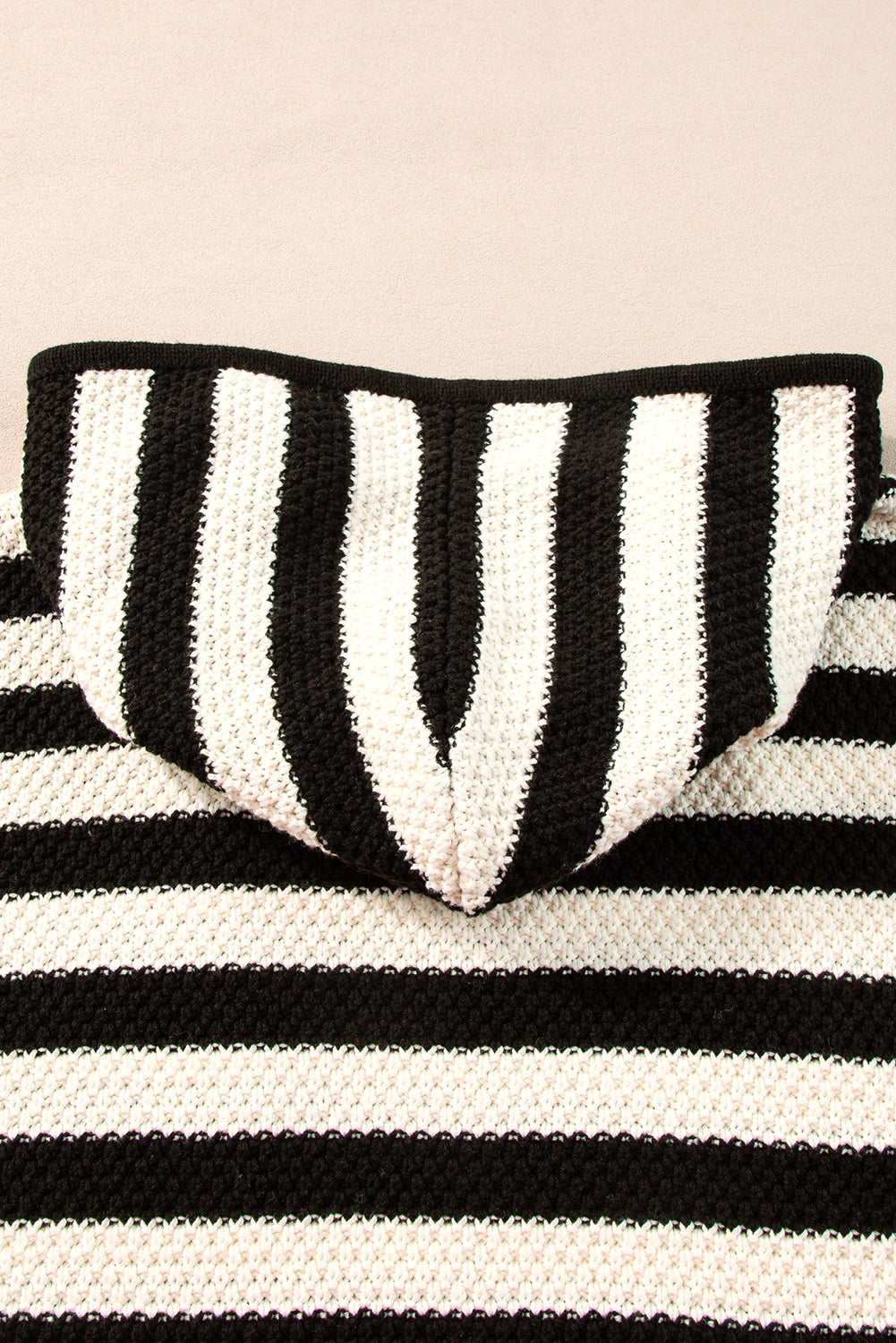 White Stripe V Neck Pocketed Drawstring Hooded Sweater