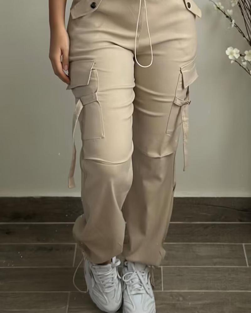 Pocket Design Drawstring Cuffed Pants