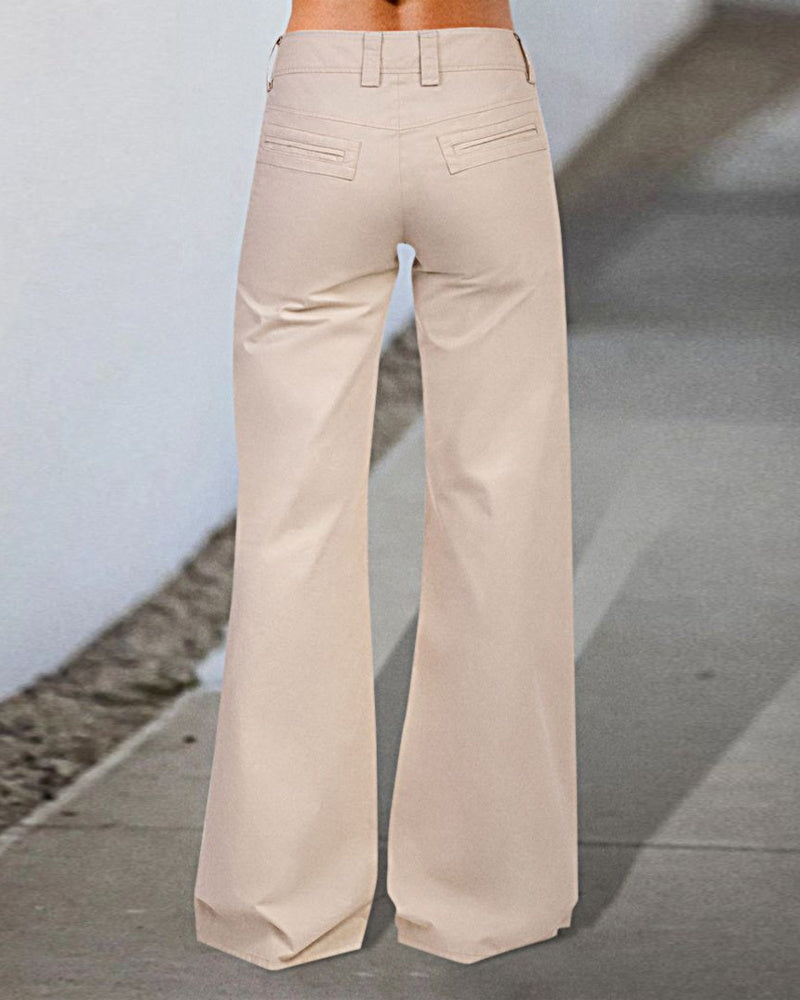 Plain Button Fly Buckle Taped Wide Leg Pants