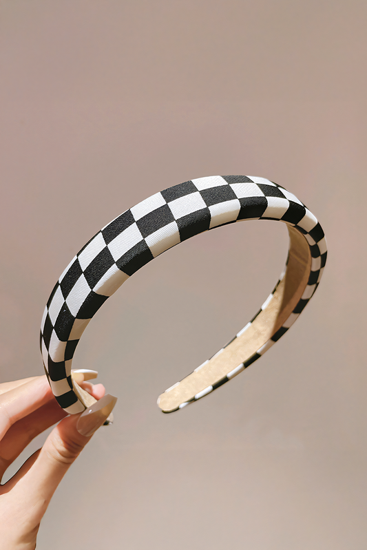 Black Checkered Print Wide Chic Headband