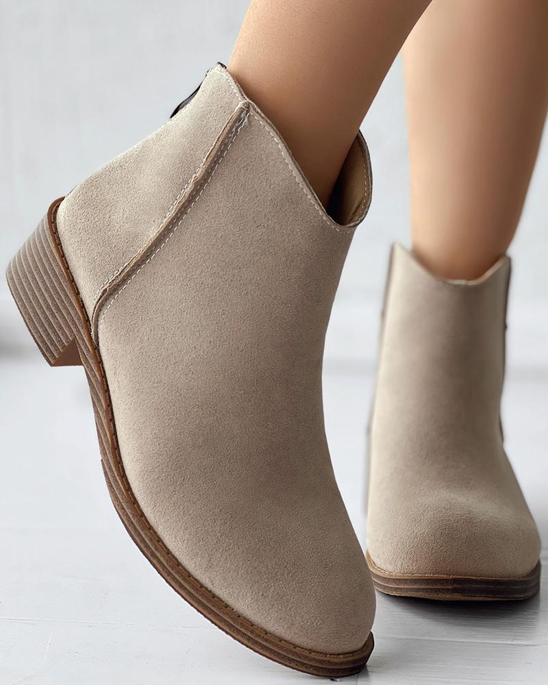 Zipper Design Chunky Heel Ankel Boots