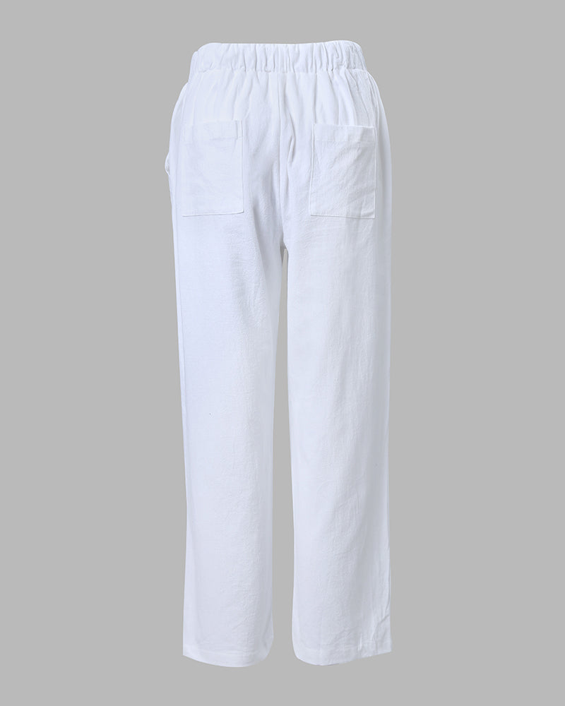 Pocket Detail Drawstring Casual Pants