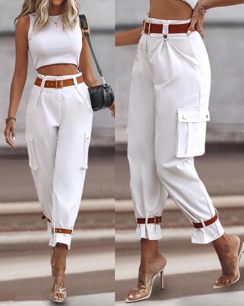 Pocket Design High Waist Pants