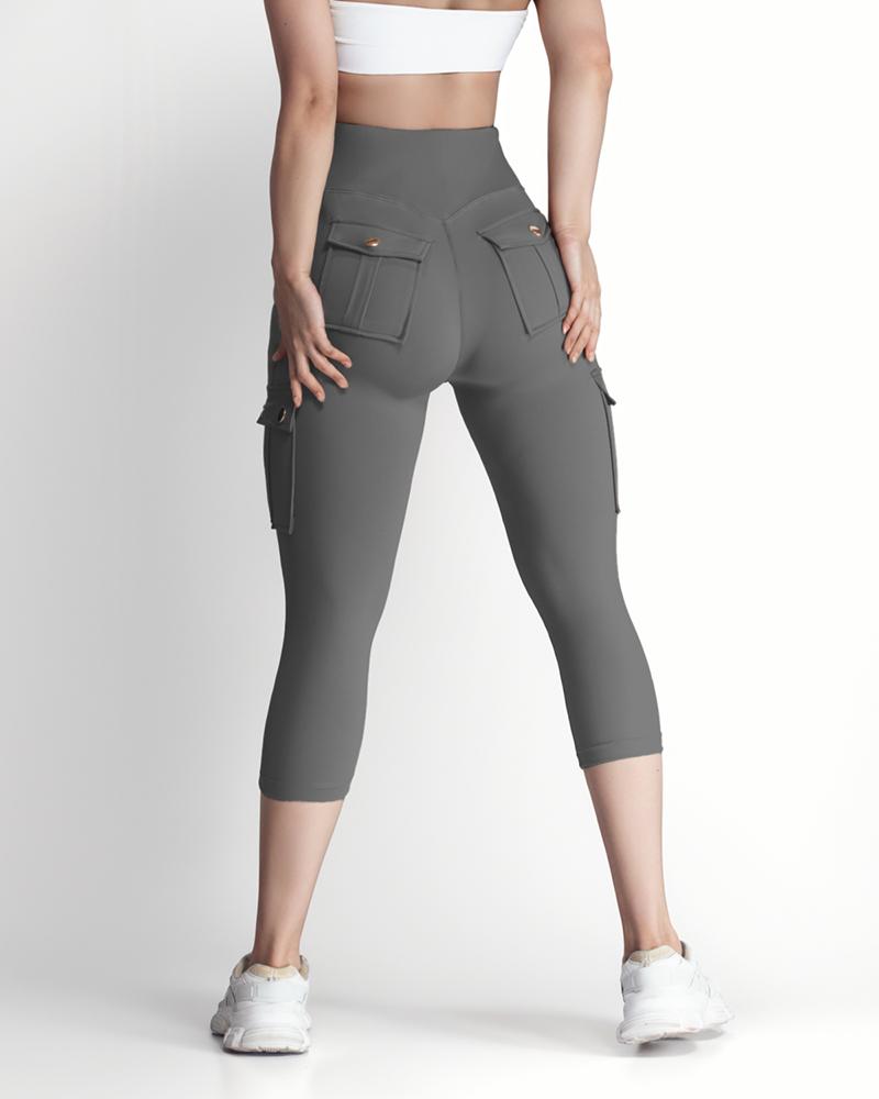 Pocket Design High Waist Sports Active Pants