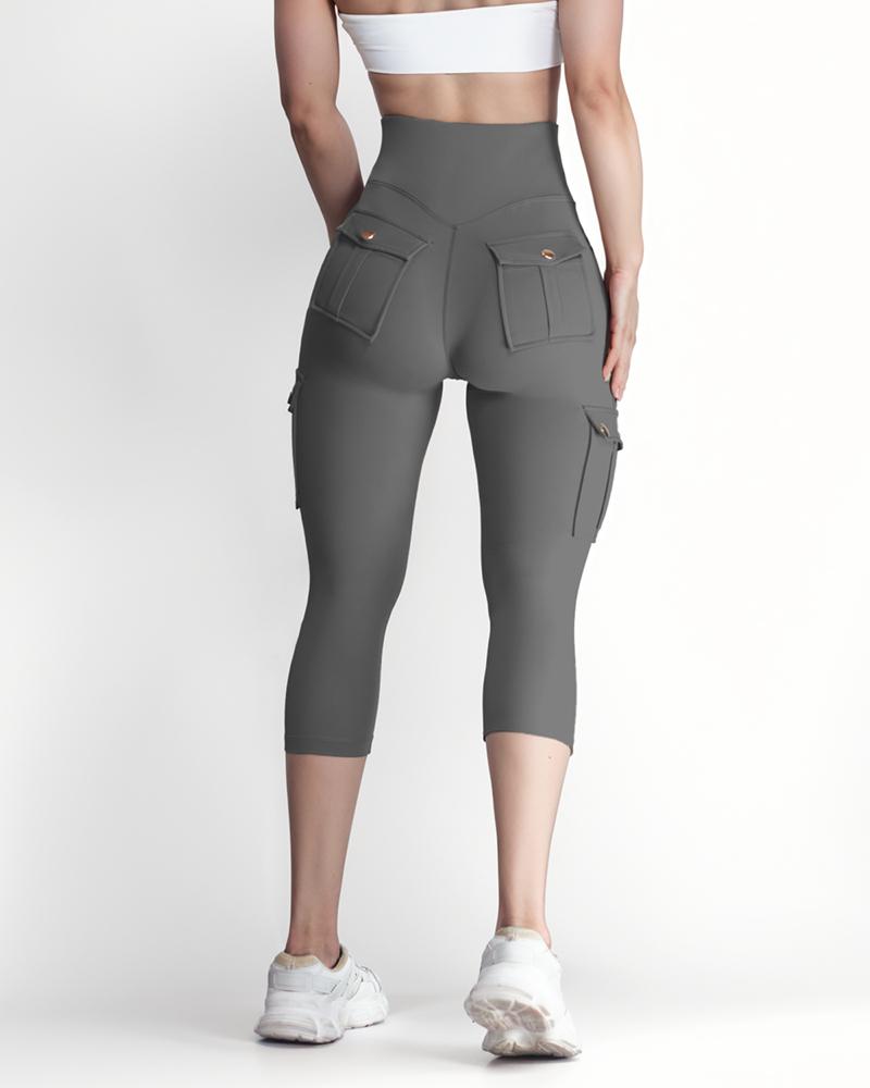 Pocket Design High Waist Sports Active Pants