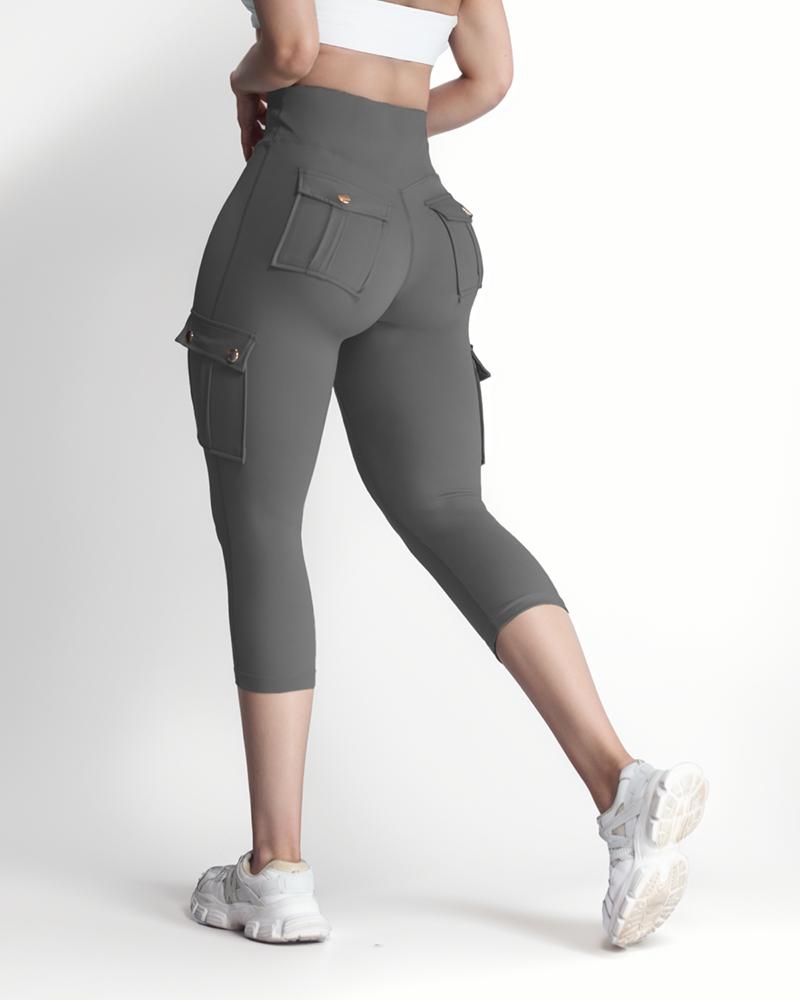 Pocket Design High Waist Sports Active Pants