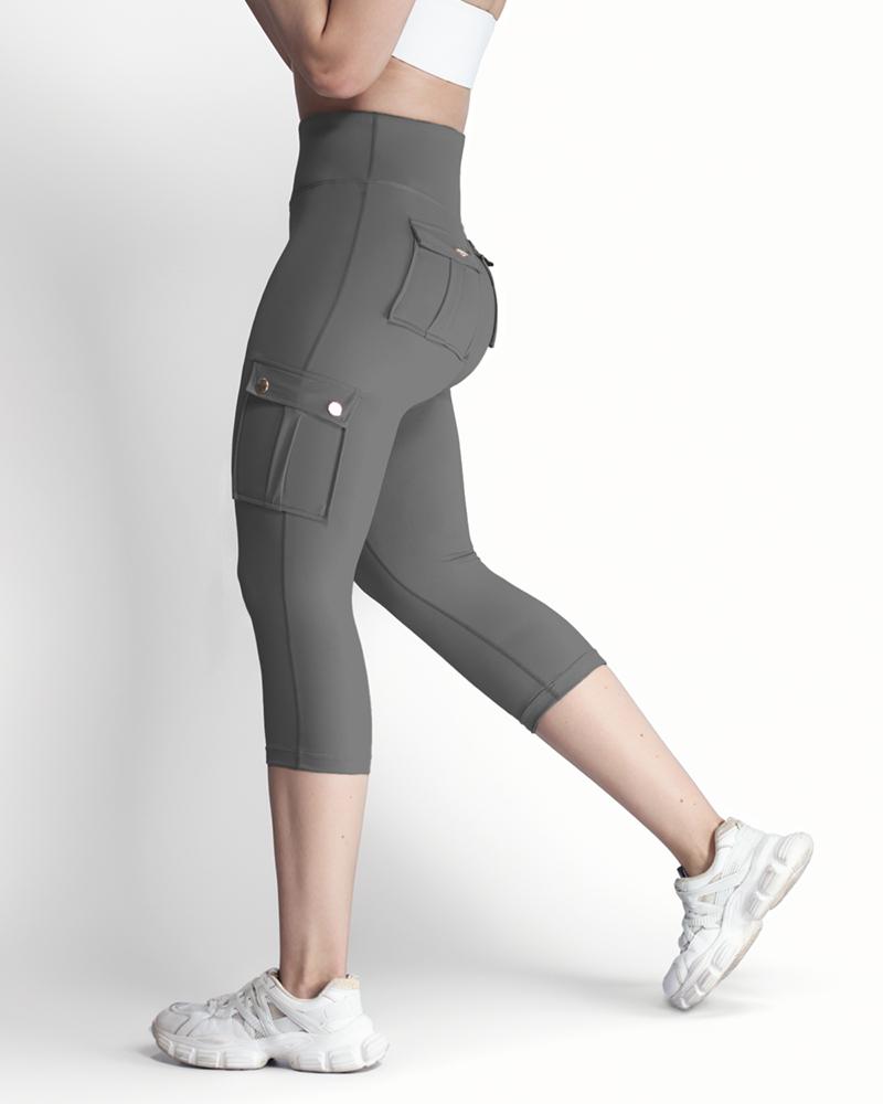 Pocket Design High Waist Sports Active Pants