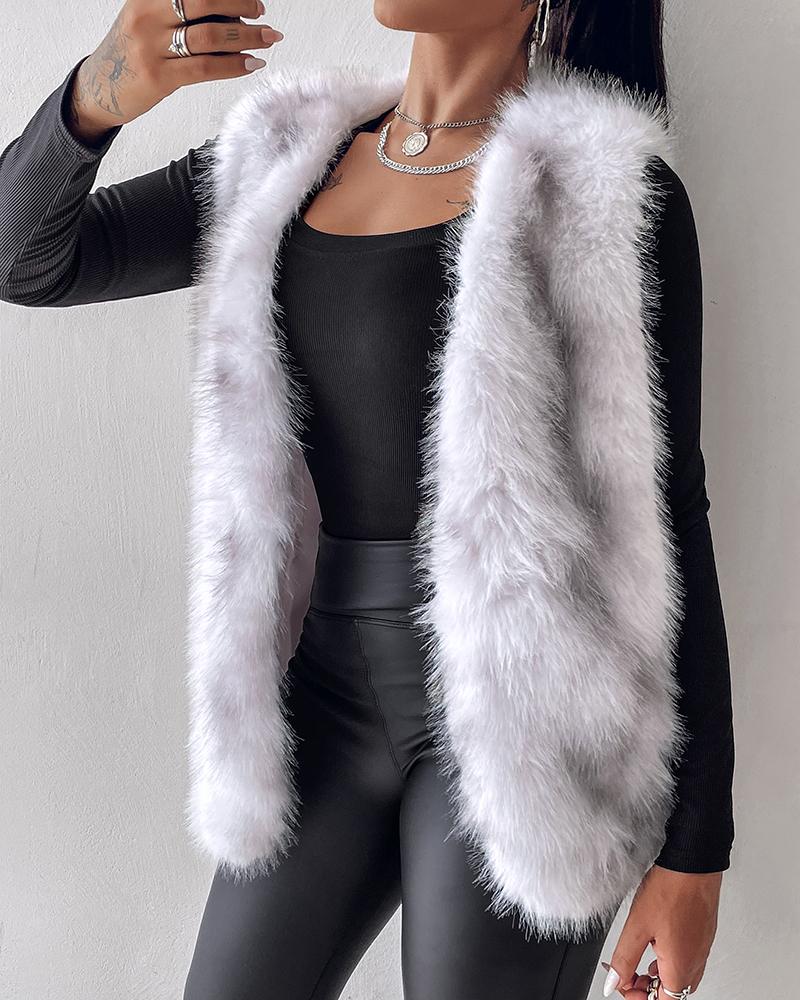 Tie Dye Pattern Open Front Fluffy Vest Coat