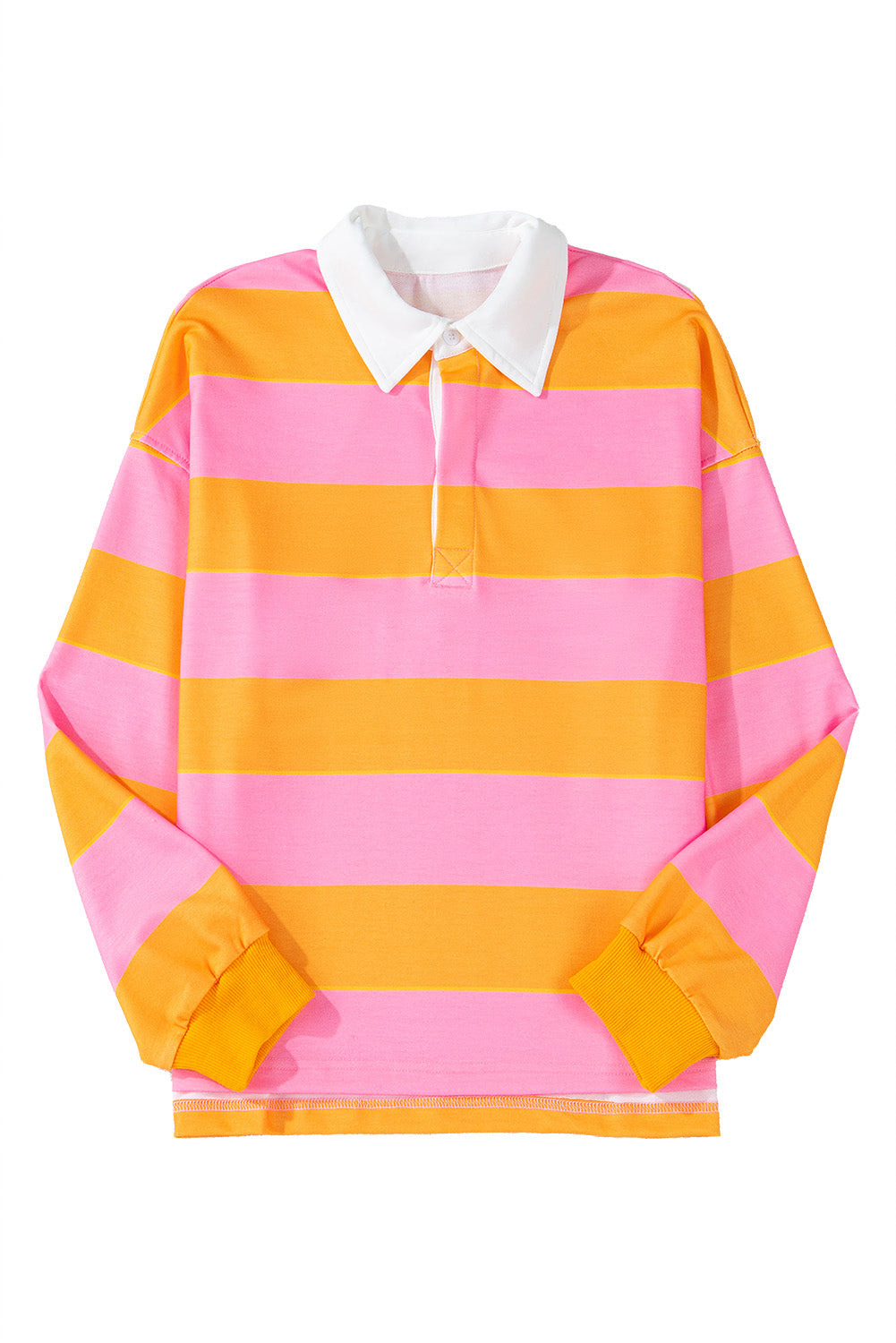 Yellow Stripe Color Block Polo Collar Sweatshirt