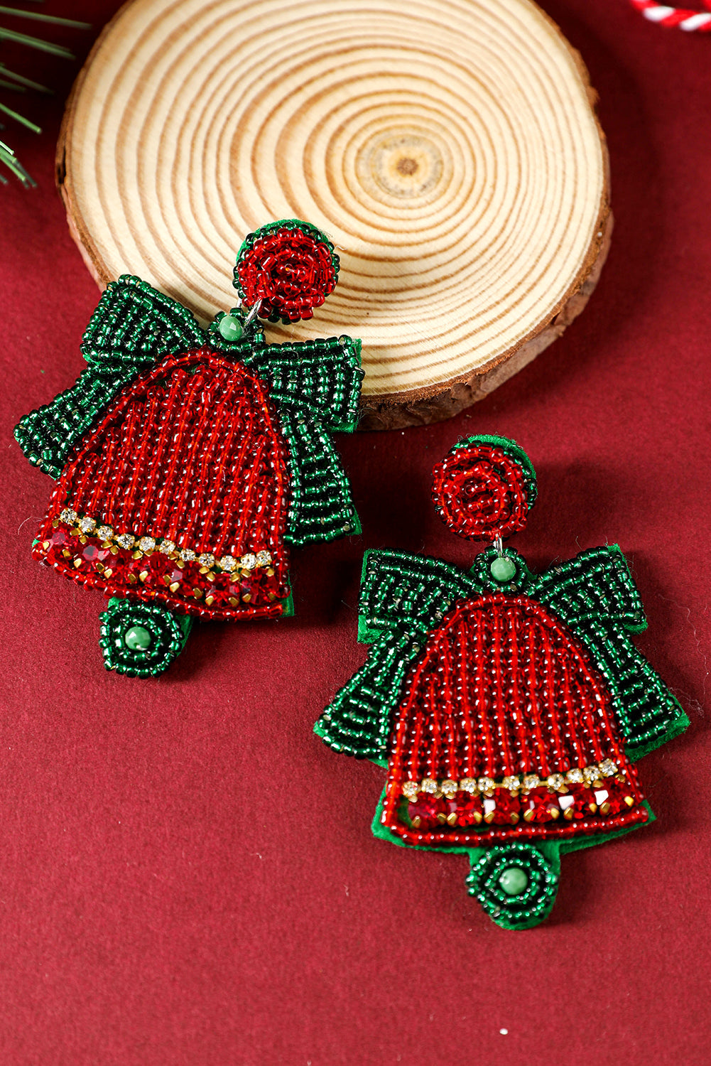 Racing Red Christmas Bell Beaded Drop Earrings