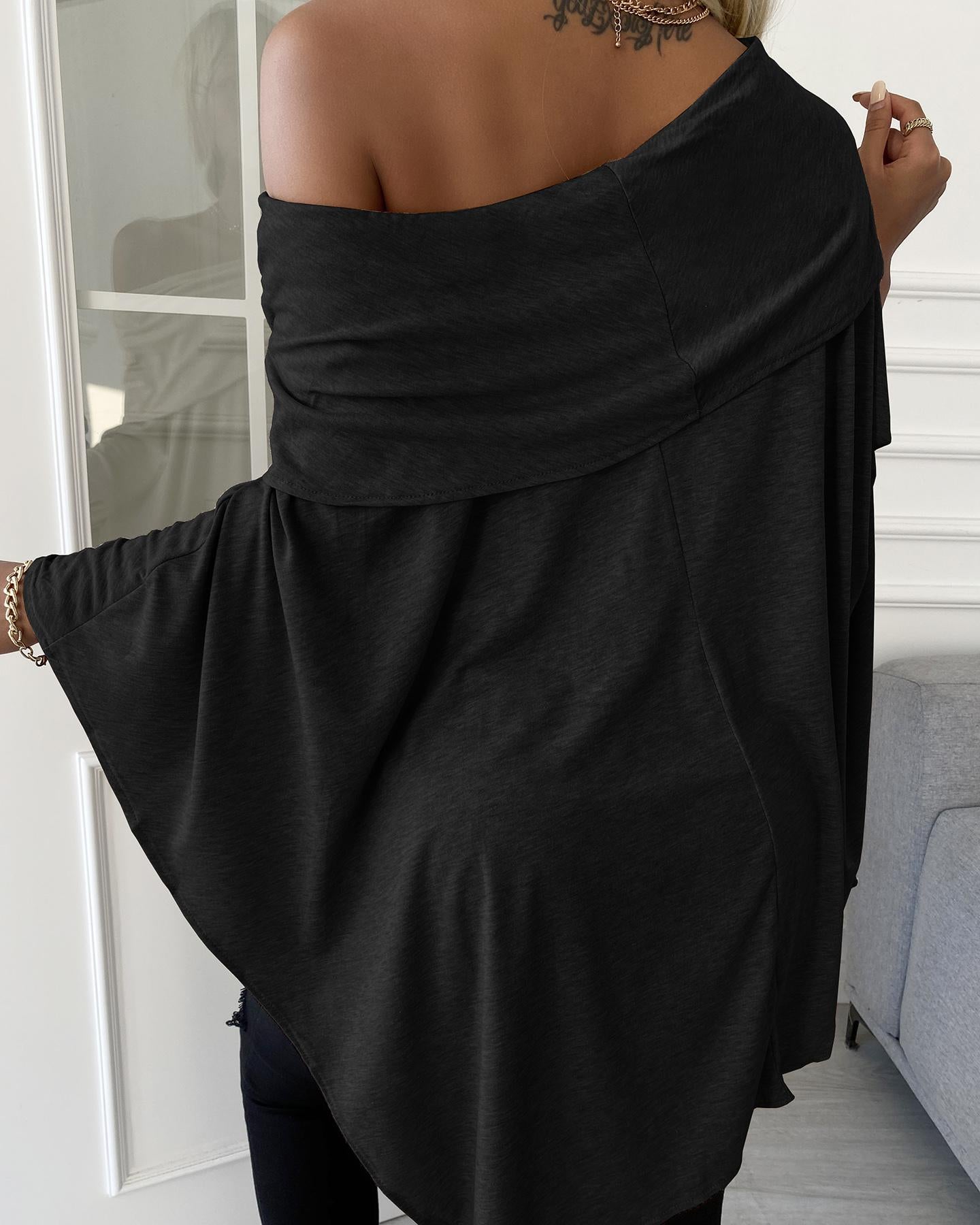 Off Shoulder Long Sleeve Plain Top