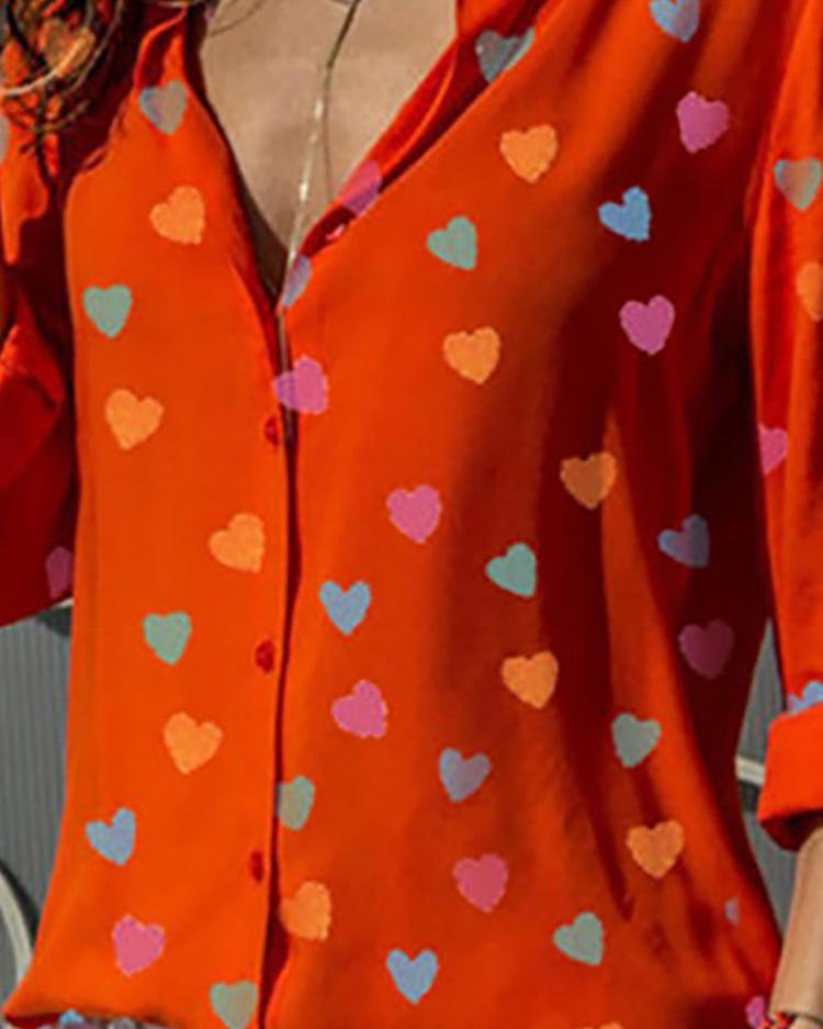 Heart Shape Print Long Sleeve Shirt