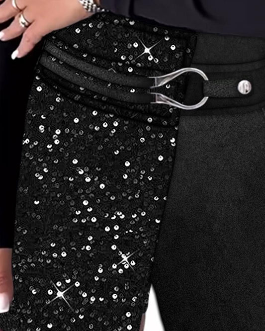 Velvet Contrast Sequin Buckled Skorts