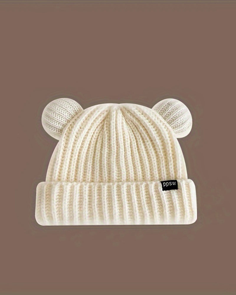 Cuffed Knit Winter Warm Beanie Hat With Bear Ears