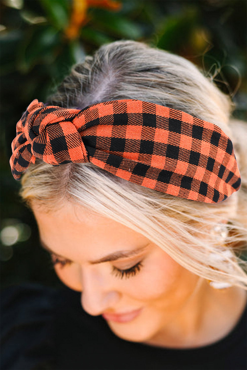 Orange Halloween Plaid/Cat Print Knotted Headband