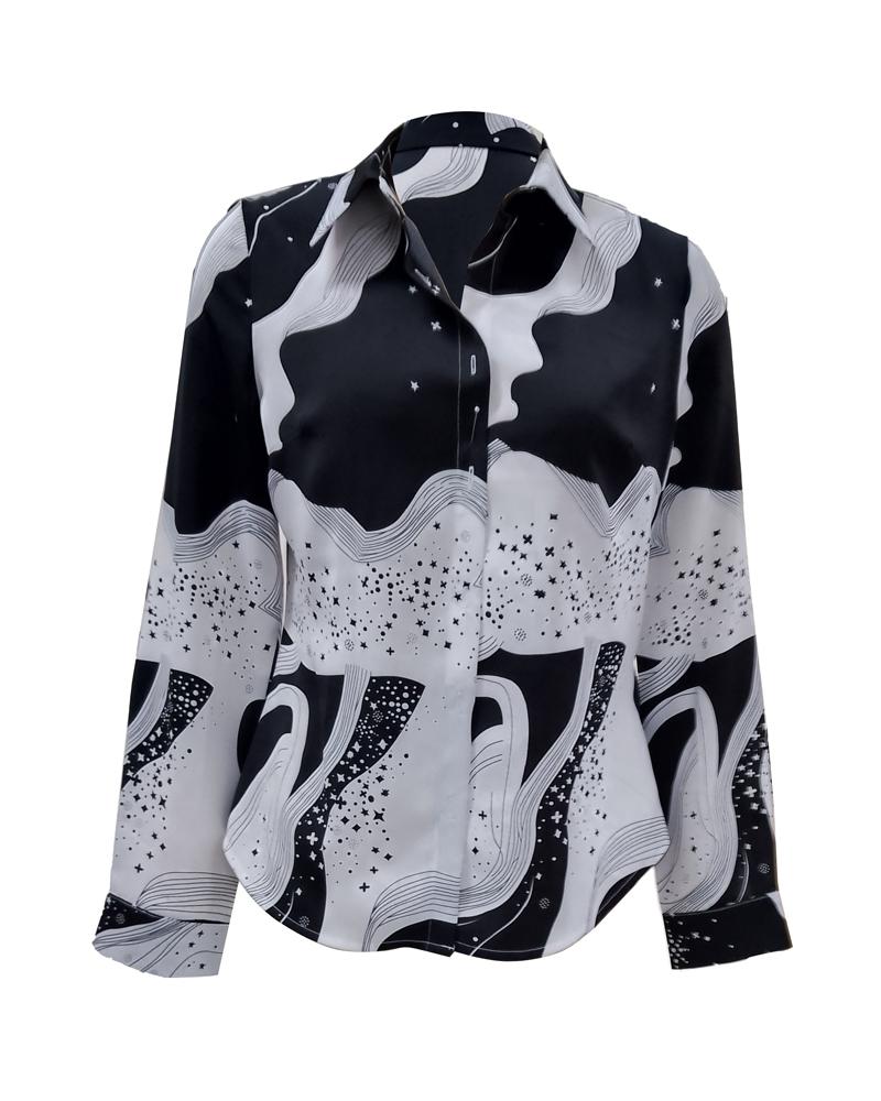 Plus Size Galaxy Print Button Down Shirt