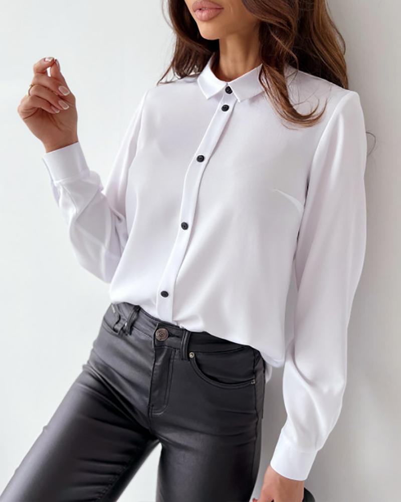 Turn down Collar Button Front Tied Detail Shirt Top