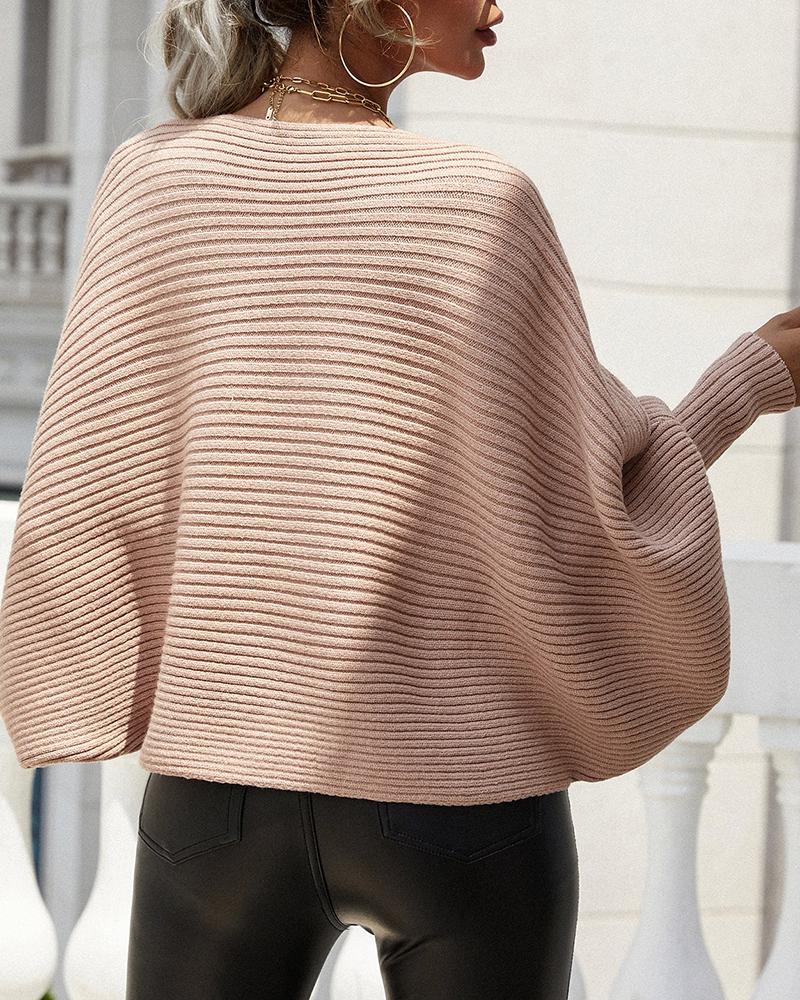 Lantern Batwing Sleeve Oversized Ribbed Knit Sweater