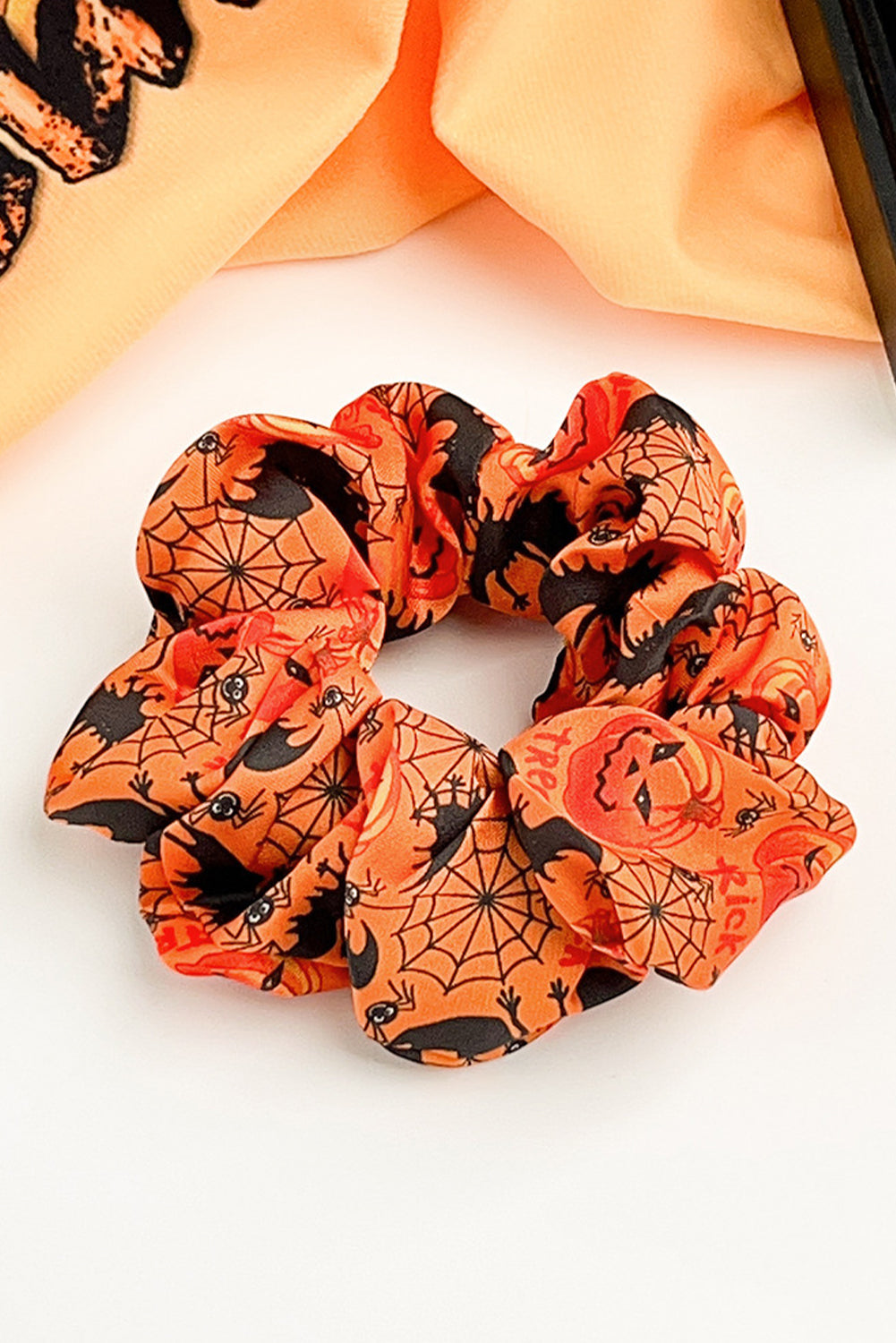 Orange Halloween Pattern Print Hair Scrunchie