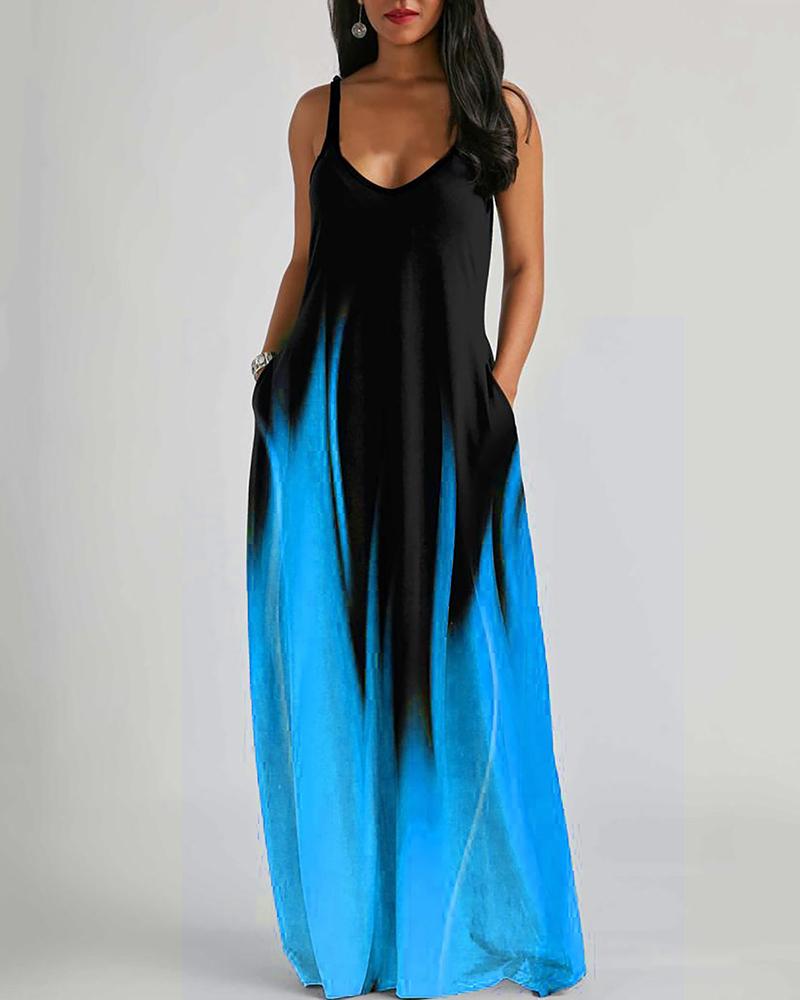 Abstract Print Colorblock Pocket Design Maxi Dress