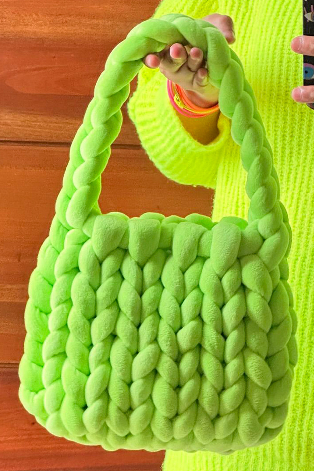 Pear Green Woven Knit Handmade Small Tote Bag