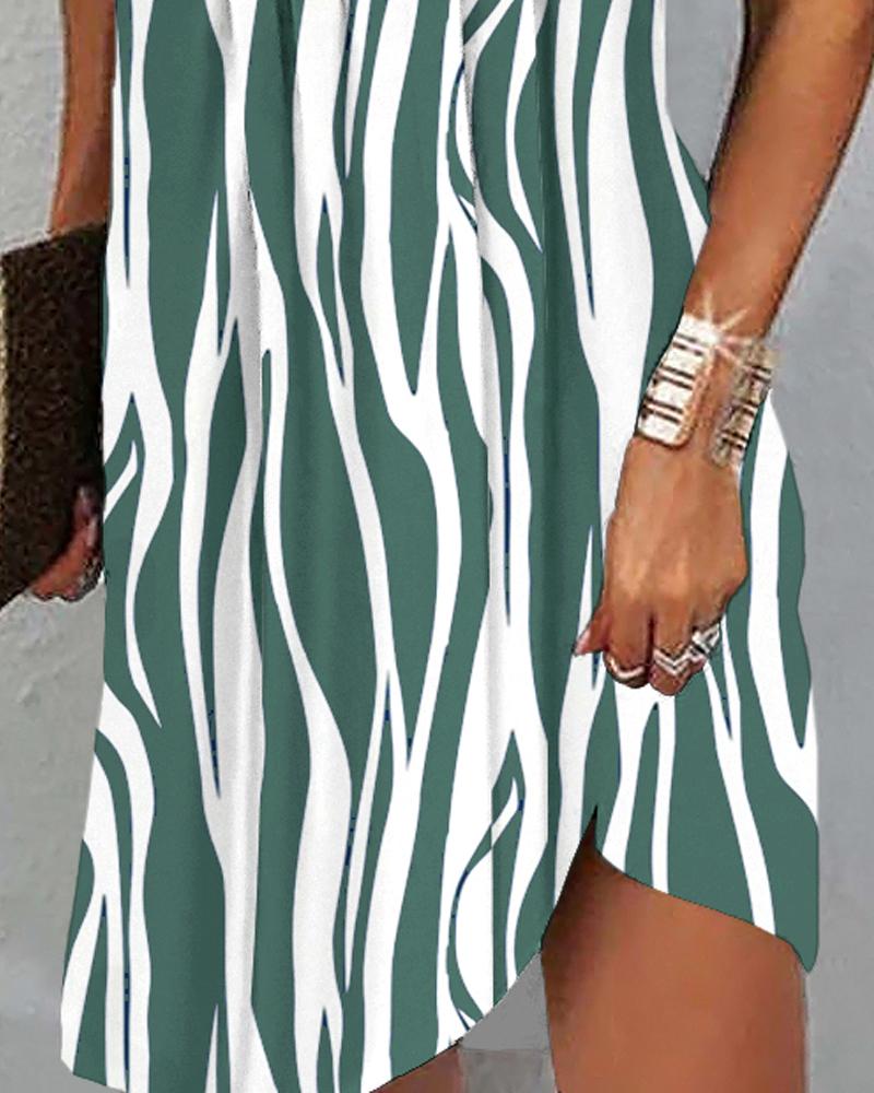 Abstract Print Notch Neck Ruched Casual Dress