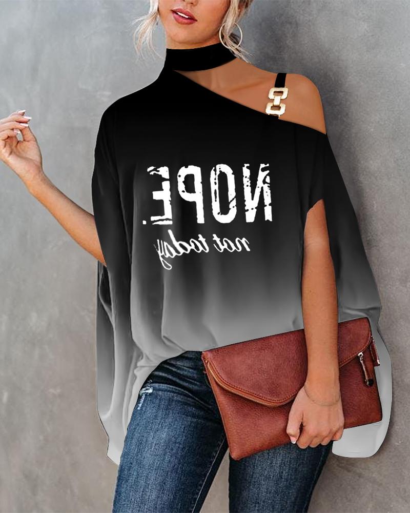 Nope Not Today Ombre Print Chain Strap Cold Shoulder Top