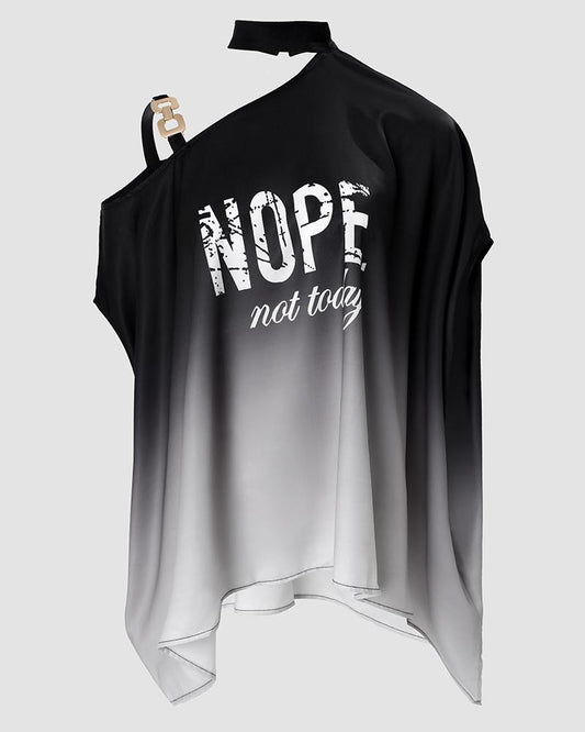 Nope Not Today Ombre Print Chain Strap Cold Shoulder Top