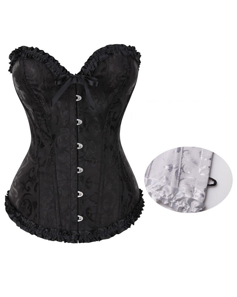 Baroque Pattern Tummy Control Overbust Boned Bustier Corset Eyelet Lace up Shapewear Top