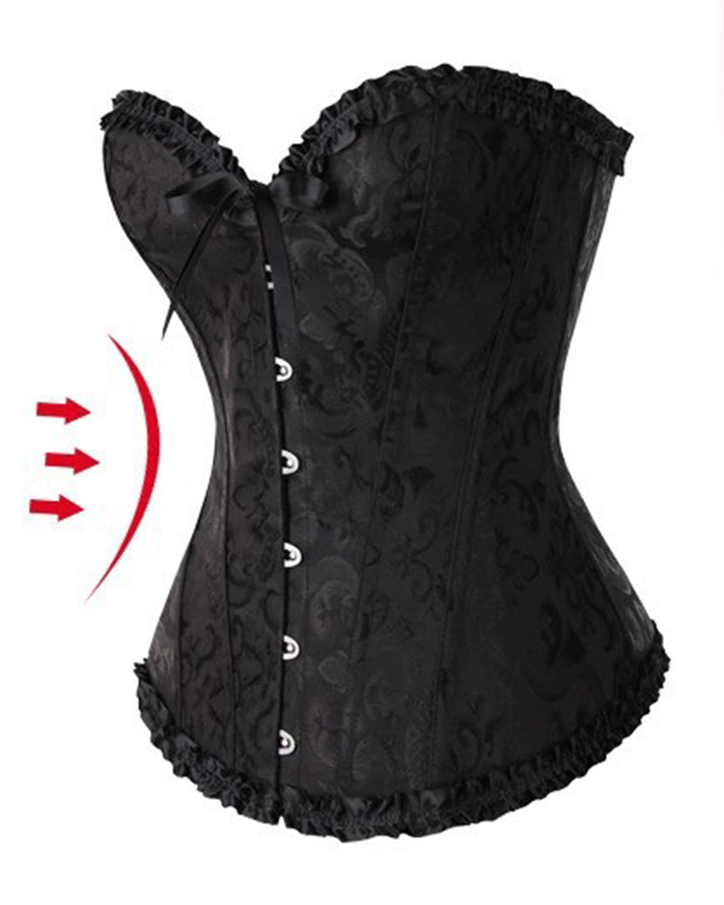 Baroque Pattern Tummy Control Overbust Boned Bustier Corset Eyelet Lace up Shapewear Top