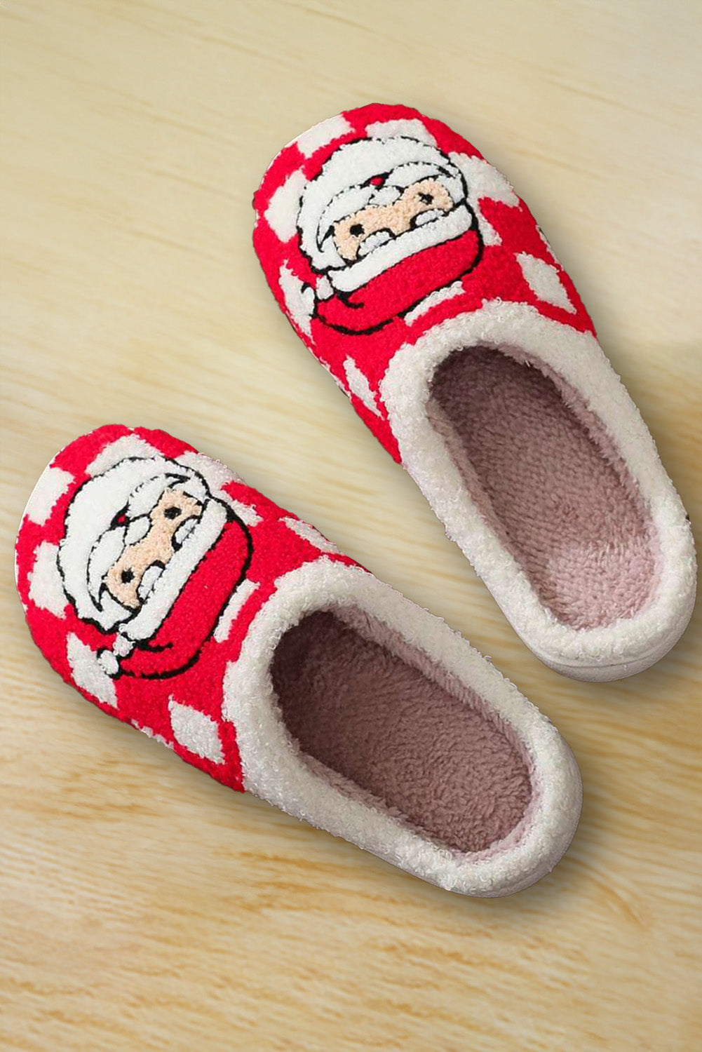 Fiery Red Checkered Santa Claus Graphic Plush Home Slippers