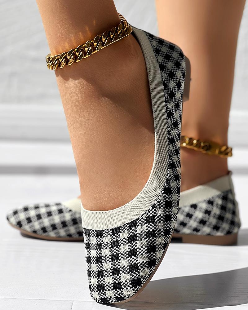 Plaid Pattern Square Toe Slip On Loafers