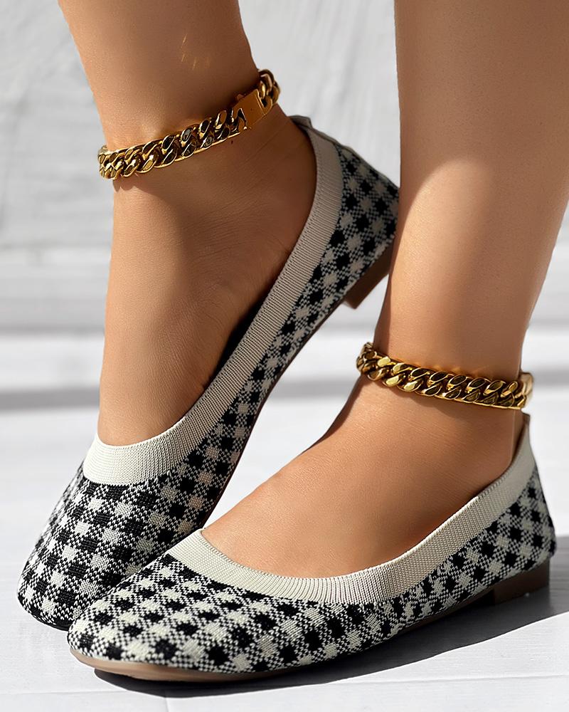 Plaid Pattern Square Toe Slip On Loafers