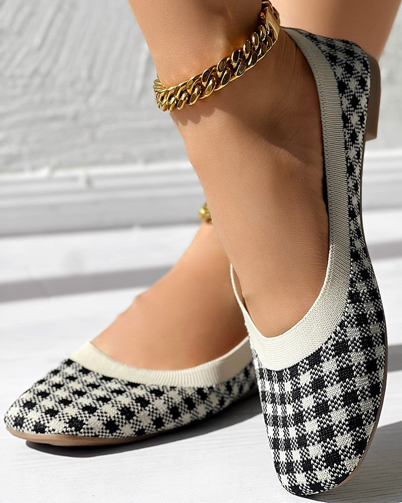 Plaid Pattern Square Toe Slip On Loafers