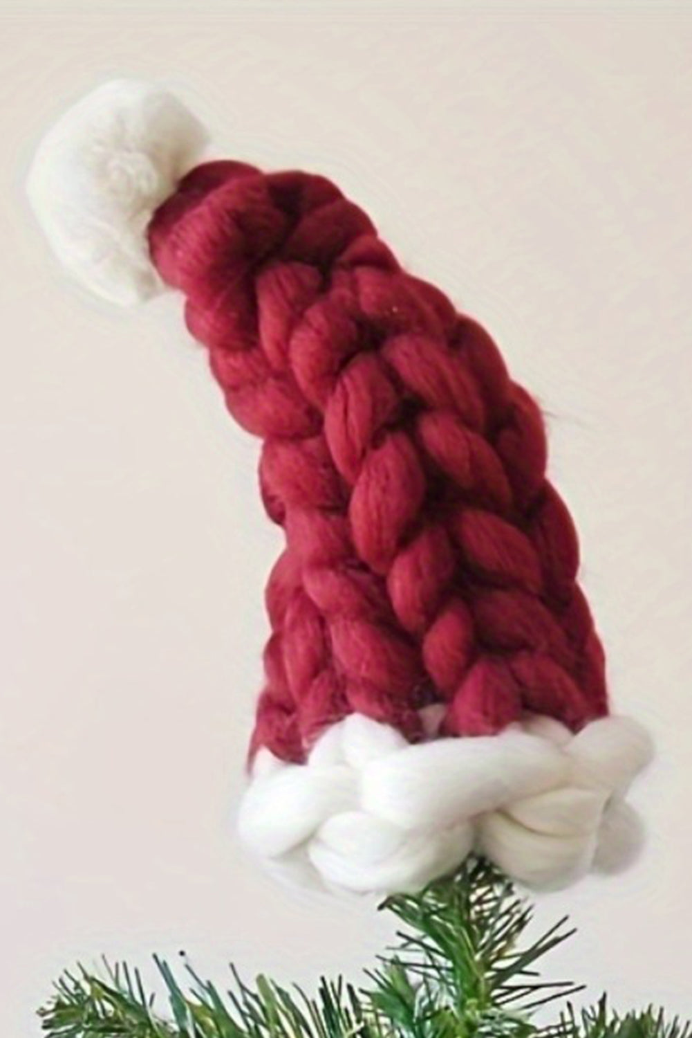 Red Dahlia Color Block Pom Pom Decor Chunky Knitted Christmas Hat