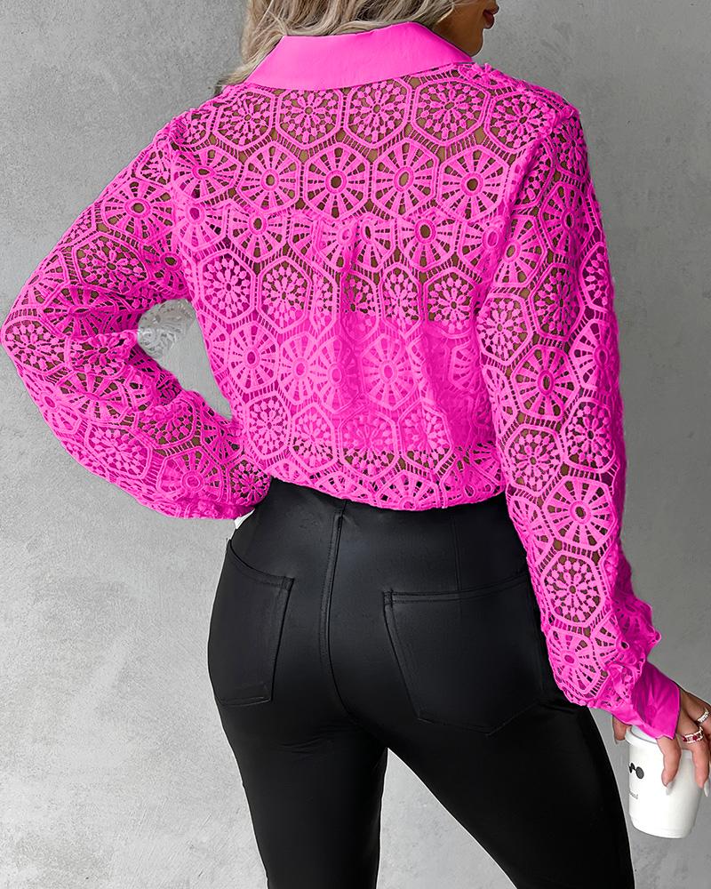 Hollow Out Buttoned Lace Top